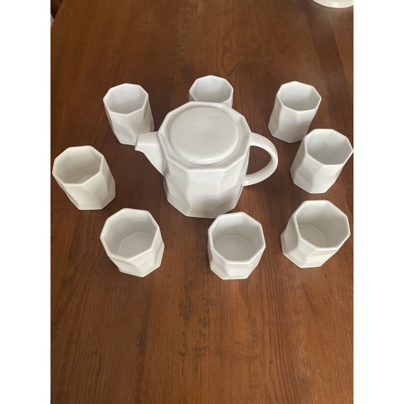Teavana 32oz White Potter's Mark Ceramic Teapot Set w/ 8 Tea Cups / Infuser - Picture 11 of 12